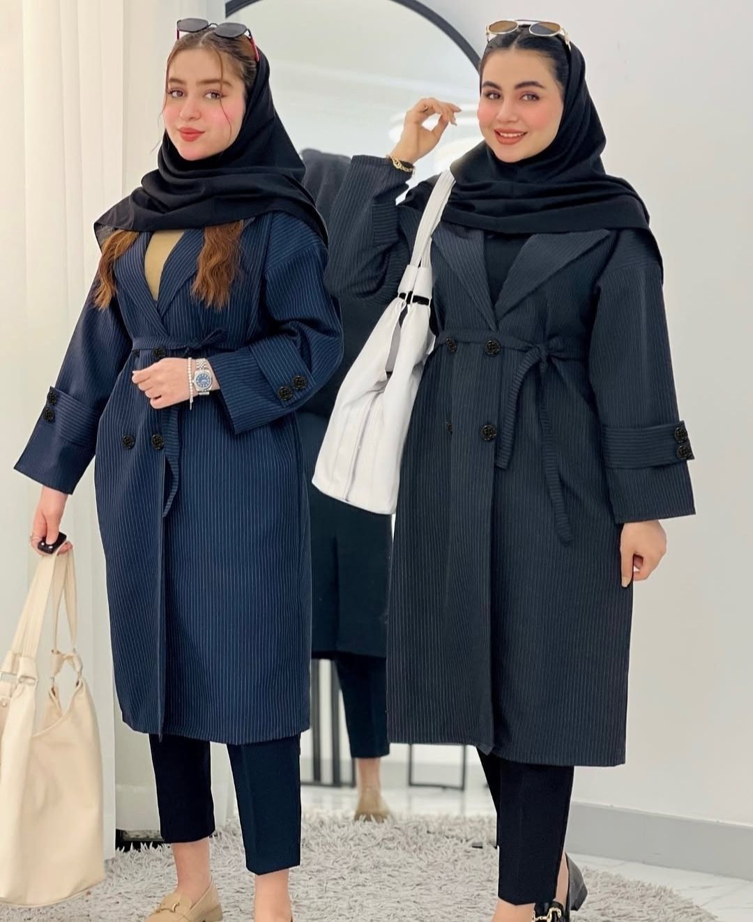 مانتو بلند دیپلمات کمربنددار